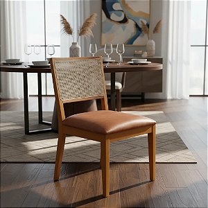 Cadeira De Jantar Aurora Em Madeira Maciça Encosto Com Tela