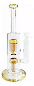 Bong de Vidro - Abduzido - Gold Line - Tree 2 Percolator Ambar - Grande