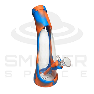 Bong de Vidro e Silicone - Médio - Azul e Laranja