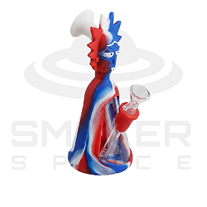 Bong de Vidro e Silicone Mesclado Rick - Azul Vermelho Branco