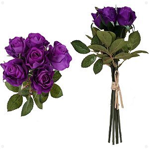 Buquê de Botão de Rosas Artificial Premium Com 6