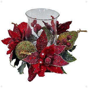 Candelabro de Natal Com Flores Artificiais Luxo Premium