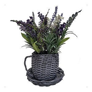 Arranjo De Lavandas No Vaso Rústico Decorativo 30cm