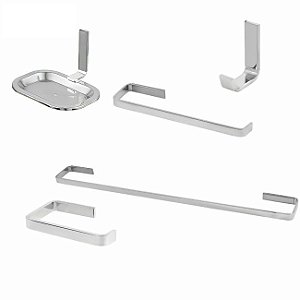 Kit de Acessórios para Banheiro com 5 peças Quadrado em Inox e Alumínio