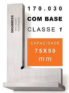 Esquadro de Precisão Classe 1 Com Base 75x50mm Código 170.030 Digimess ​