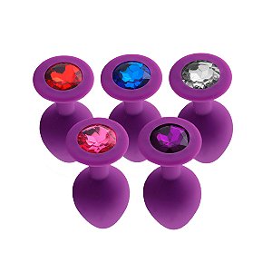 (RY069C) Plug Anal Silicone Roxo com Pedra- Tamanho G