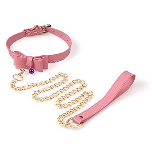 (LB3012) Coleira com Laço e Sininho - Rosa