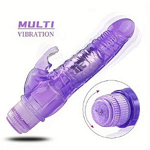 (LB6109) Vibrador Silicone Jelly com Estimulador Rabbit - 2 Cores