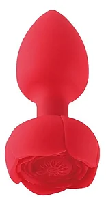 (LB17) Plug Anal Vibratório com Formato de Rosa e App- Vermelho
