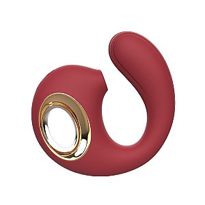 (LB1003) Vibrador Formato de U com Sugador de Clitóris e Alça - 2 Cores