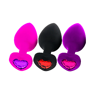 (LB6007) Plug de Silicone em Formato de Coração - 3 Cores - Tamanho P
