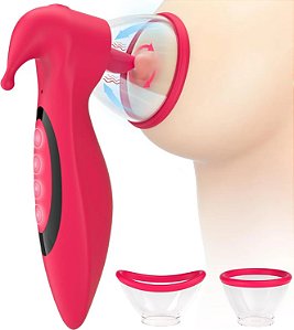 (LB15) Estimulador Sucção Vácuo Duplo de Clitóris e Mamilos com Língua Vibratória e Rotativa