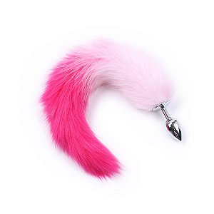(RY002MPJ019) Plug Anal de Metal M com Rabo Rosa Claro e Pink