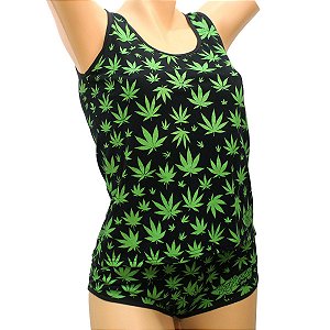 Pijama Cannabis Feminino Preto\Branco Regata