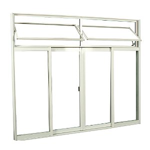 Janela de Alumínio Branco 4 Folhas com Basculante