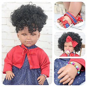 Boneca Charmosa Rainbow Negra Maquiagem Penteado Acessórios