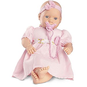 Boneca Bebê De Vinil Com Tiara 48Cm Infantil Roma Brinquedos