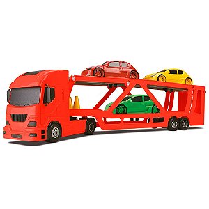 Brinquedo Infantil Caminhão Cegonha Com Carrinhos E Cones