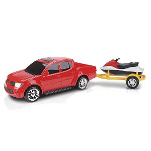 Caminhonete Brinquedo PickUp Rx L200 Vermelho C/ jetski Roma