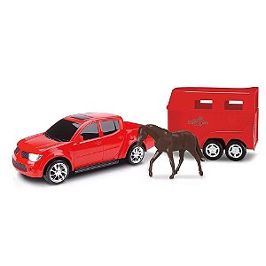 Caminhonete Infantil PickUp Rx L200 Vermelho Trailer Cavalo