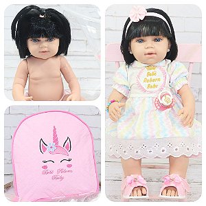 Boneca Bebê Reborn Morena 53cm Silicone Real Princesa com Bolsa