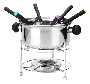 Kit Panela Fondue De Inox Jogo 10 Peças Com Base Giratória