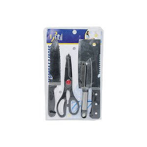 Kit 04 Peças Profissional Jogo De Cozinha Tesoura Aço Inox