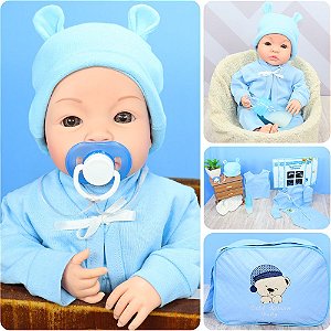 Boneca Infantil Menino Bebe Reborn Pijama Pagão Azul Claro - ShopJJ -  Brinquedos, Bebe Reborn e Utilidades