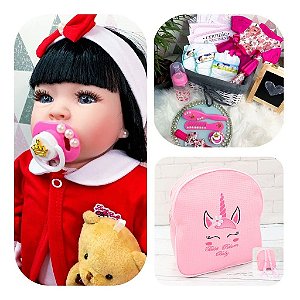 Tipo Boneca Bebê Baby Real Reborn Realista Bolsa + 28 Itens