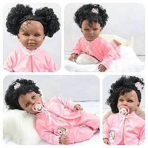 Boneca Bebê Reborn Menina Negra Realista Com Acessórios