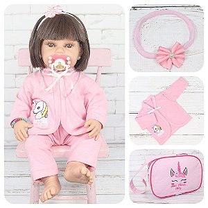 Bebe Real Reborn Corpo Silicone Cabelo Castanho Eloise Baby