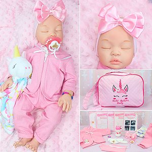 Boneca Bebê Reborn Corpo Silicone Loira Rosa Com Bolsa - ShopJJ