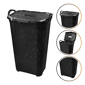 Cesto Com Tampa 50 Litros Preto Grande Reforçado Multiuso