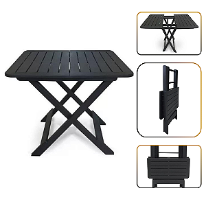 Mesa Dobravel Quadrada Preta Reforçada para Area Interna