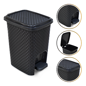 Lixeira Preta Com Tampa e Pedal 7 Litros