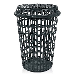 Cesto De Roupas Multiuso Telado Com Tampa 60Litros Preto