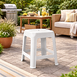 Banqueta Branca Plástica Banco Empilhável Bar Cozinha Jardim