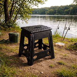 Banco Dobravel Preto Portatil Para Cozinha Camping Eventos