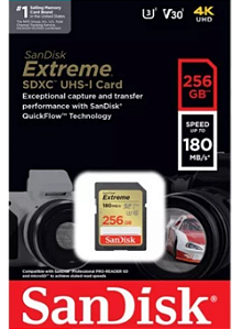 CARTAO DE MEMORIA SANDISK EXTREME SD 256GB 180MB/S