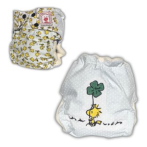 Fralda de Pano Ecológica AURORINHA SUSTENTÁVEL Pocket Tricoline SNOOPY BORDADA TREVO Tamanho Único 4kg/18kg