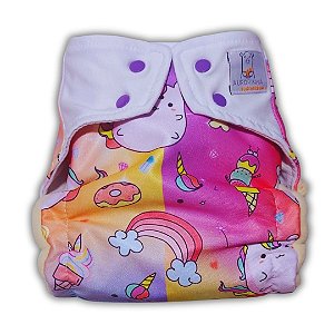 Fralda de Pano Ecológica AURORINHA SUSTENTÁVEL Pocket Lycra UNICÓRNIOS E SORVETES Tamanho Único 4kg/18kg