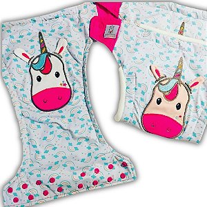 Fralda de Pano Ecológica AURORINHA SUSTENTÁVEL Pocket Lycra UNICÓRNIOS APLIQUE Tamanho Único 4kg/18kg