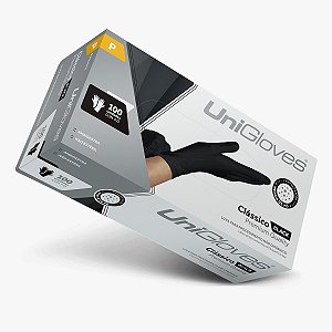 Luva de LÁTEX PRETA com pó Unigloves com 100 Unid