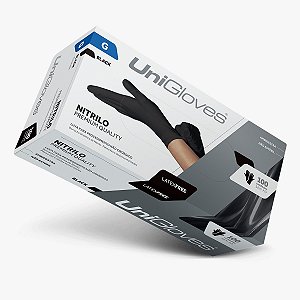Luva de NITRILO PRETA sem pó Unigloves sem100 Unidades