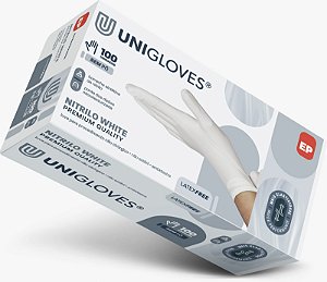 Luva de NITRILO BRANCA sem pó Unigloves com 100 Unid
