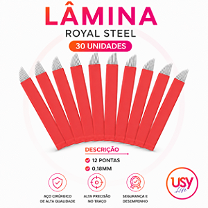 30 LAMINA NANO ROYAL STEEL 12 PONTAS FLEX 0.18MM - CHANFRADA / VERMELHA