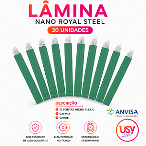 30 Laminas NANO ROYAL STEEL 12 Pontas Micro Flex U 0.16mm Royal Steel c/anvisa VERDE