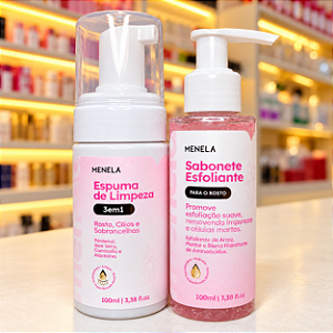 KIT MENELA - SABONETE ESFOLIANTE FACIAL + ESPUMA DE LIMPEZA 3 EM 1