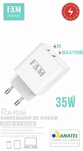 CARREGADOR 1USB-C + 1USB  FCA-PD36 35W FAM