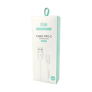 CABO DE DADOS USB PARA TIPO C COM 3M FCA-XC30 21037  3M FAM BRANCO/ PRETO